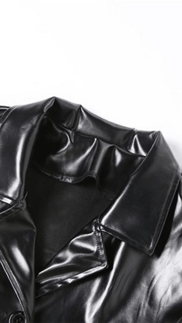 Lapel Navel Crop Pu Leather Top Suit
