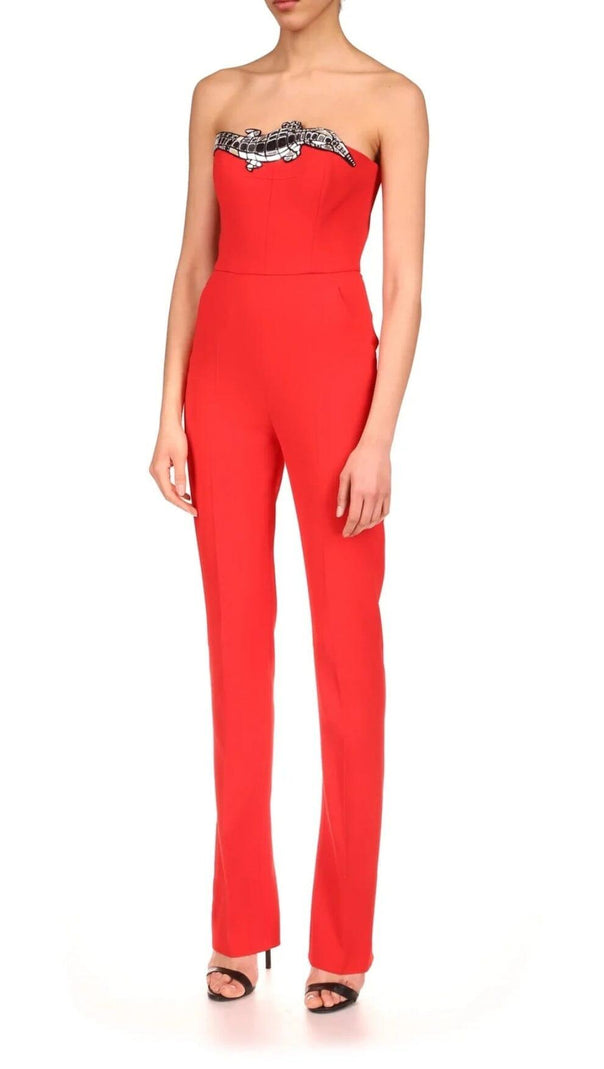 AIIZIE SEQUIN BANDAGE JUMPSUIT IN RED - product image
