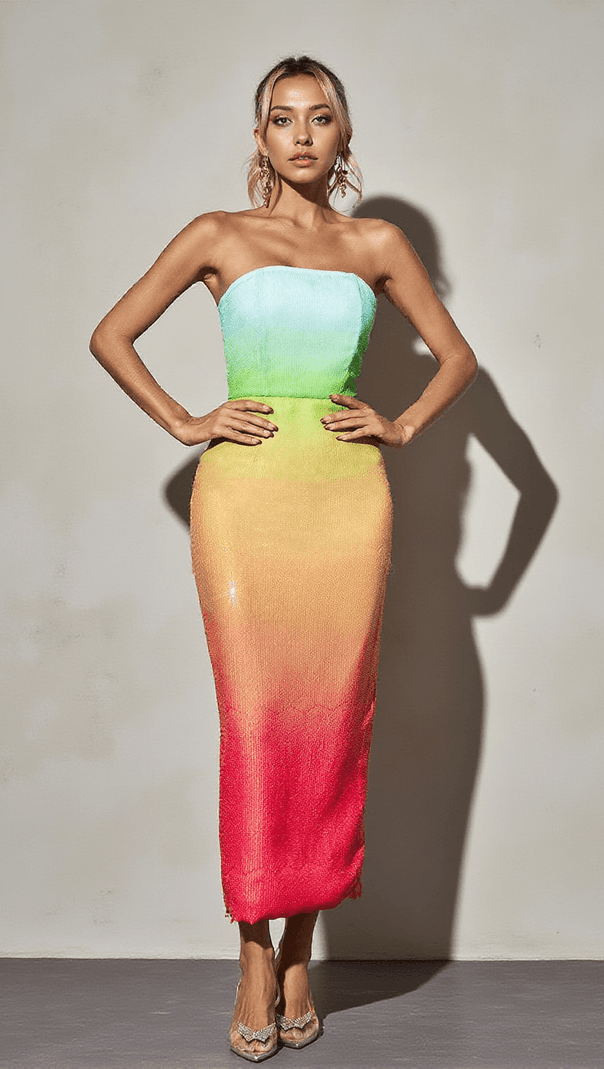 AIIZIE SHANTI STRAPLESS SEQUIN OMBRE MAXI DRESS - product image