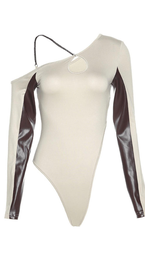 AIIZIE DIAGONAL SLEEVE LEATHER BODYSUIT - product image
