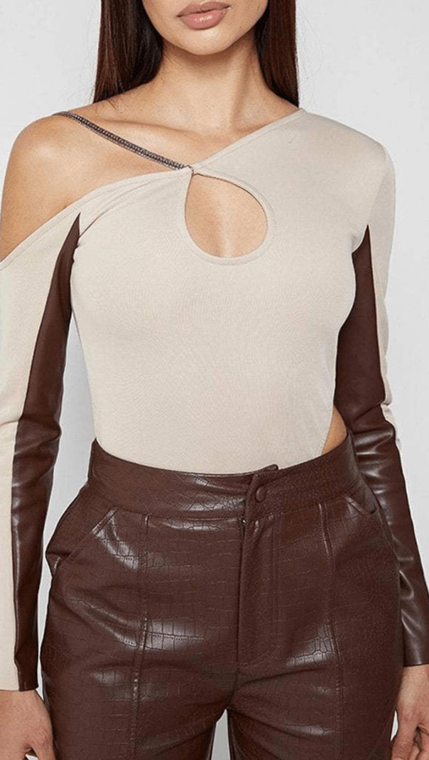 AIIZIE DIAGONAL SLEEVE LEATHER BODYSUIT - product image