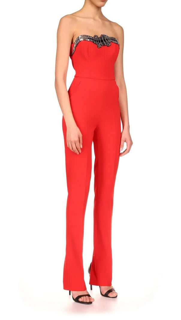 AIIZIE SEQUIN BANDAGE JUMPSUIT IN RED - product image