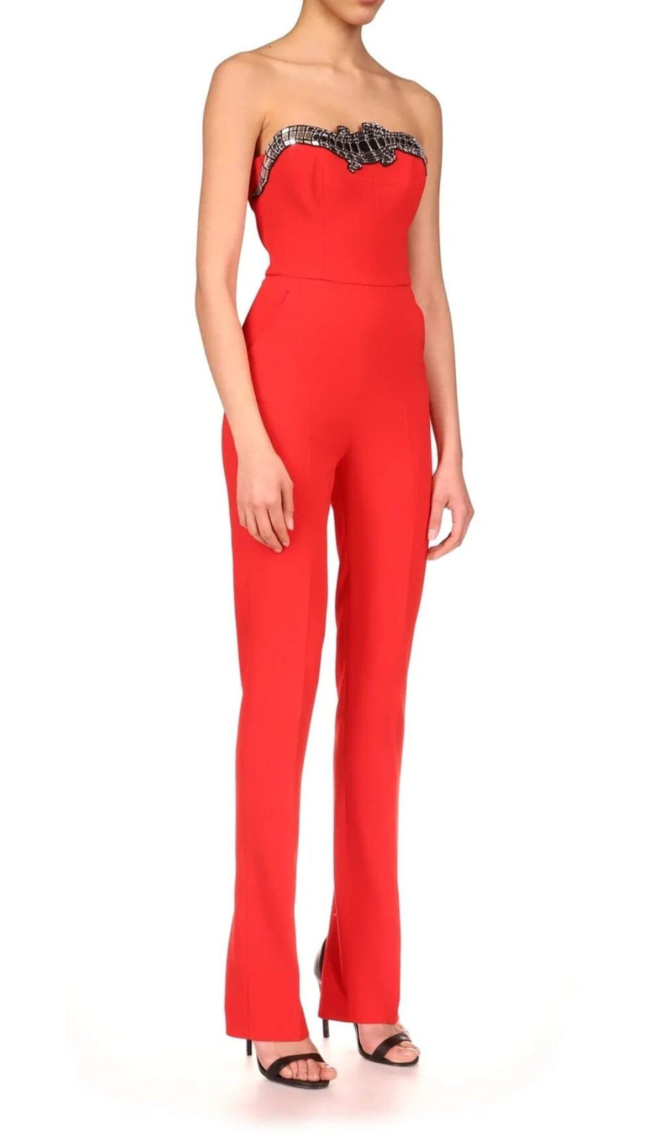 SEQUIN BANDAGE JUMPSUIT IN RED