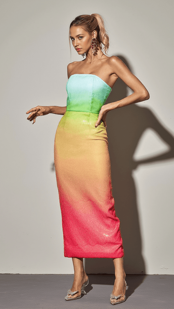 AIIZIE SHANTI STRAPLESS SEQUIN OMBRE MAXI DRESS - product image