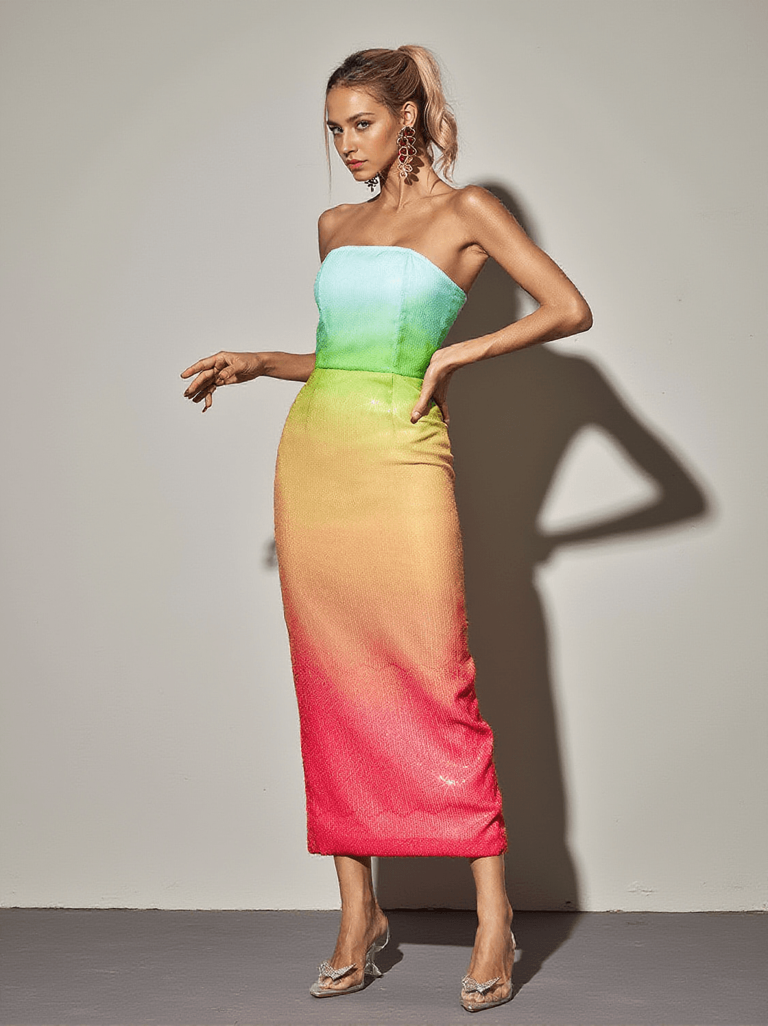 SHANTI STRAPLESS SEQUIN OMBRE MAXI DRESS