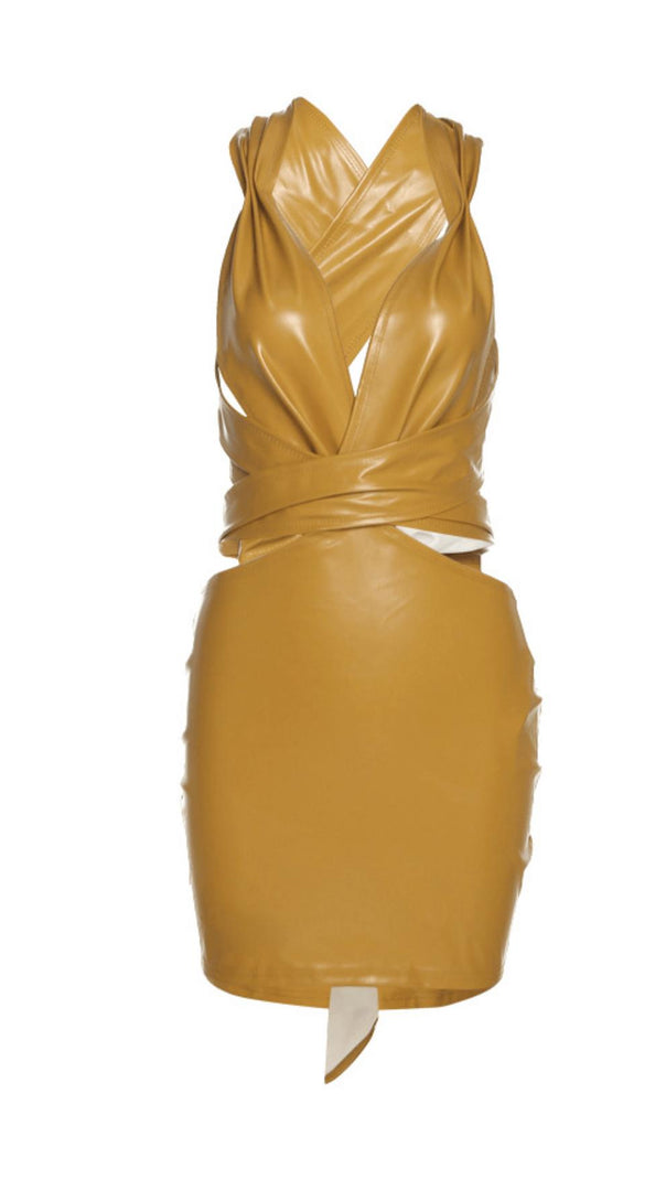 AIIZIE LOW-CUT HOLLOW FAUX LEATHER DRESS - product image