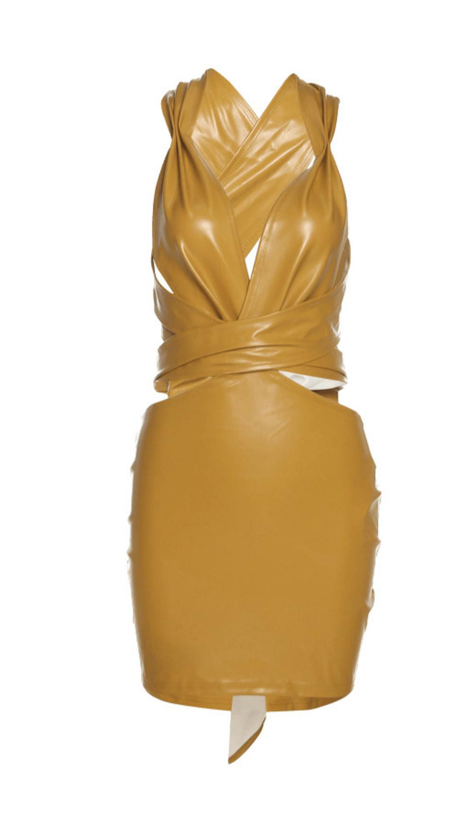 LOW-CUT HOLLOW FAUX LEATHER DRESS