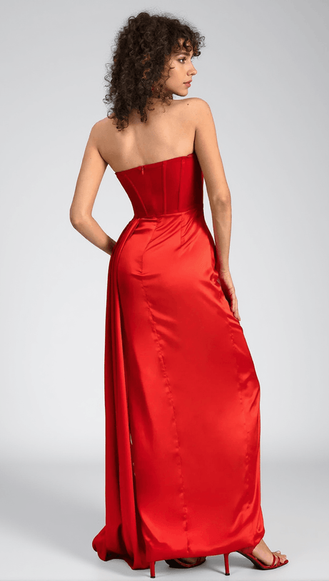 Tyisha – Schulterfreies Korsett-Satin-Faltenkleid
