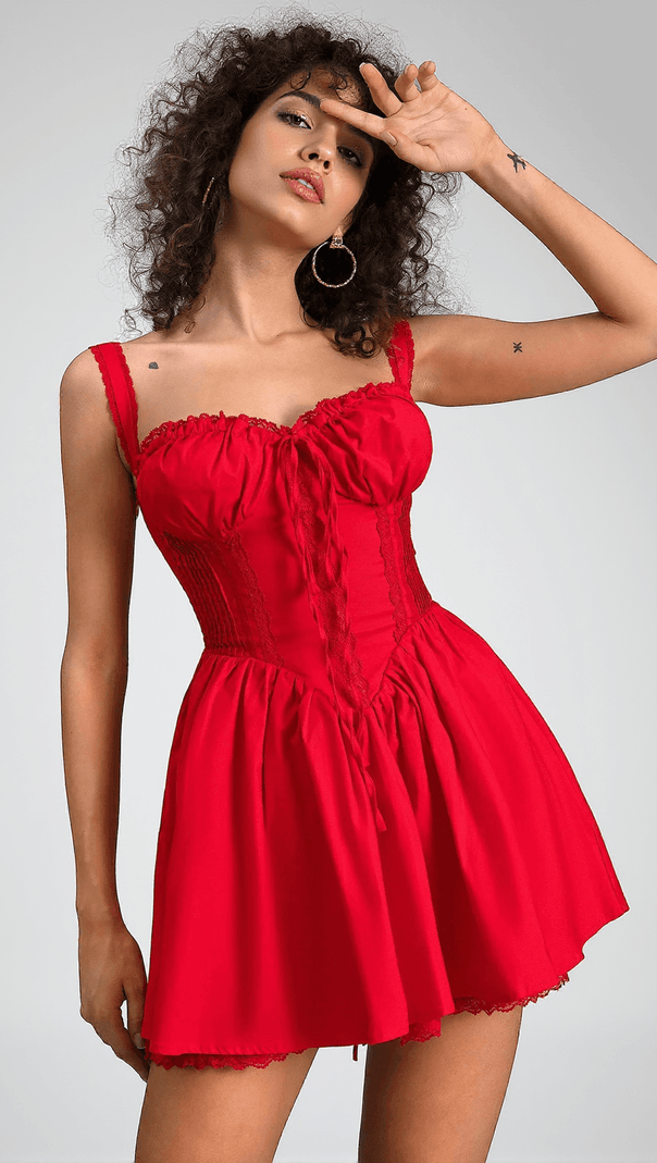 AIIZIE ROZELLE STRAP WOVEN MINI DRESS IN RED - product image