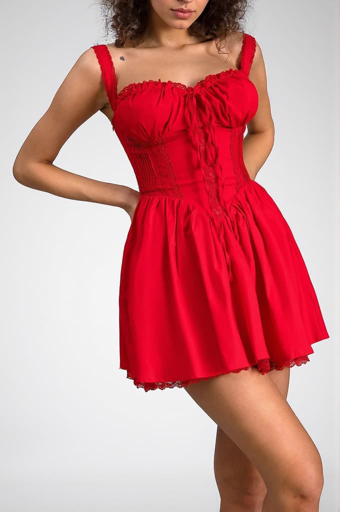 Rozelle Strap Woven Mini Dress In Red