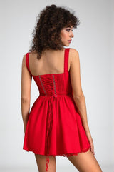 Rozelle Strap Woven Mini Dress In Red