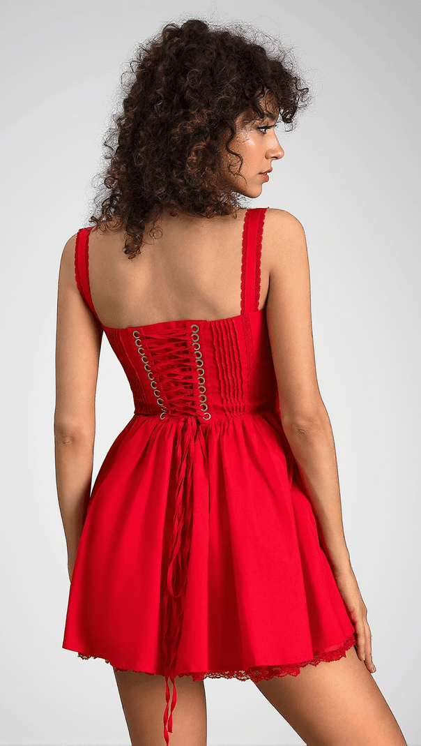 AIIZIE ROZELLE STRAP WOVEN MINI DRESS IN RED - product image
