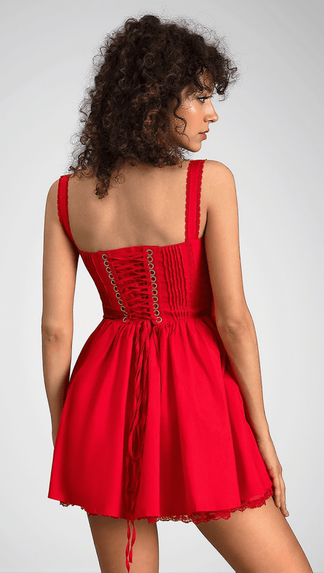 Rozelle – Gewebtes Minikleid mit Trägern in Rot