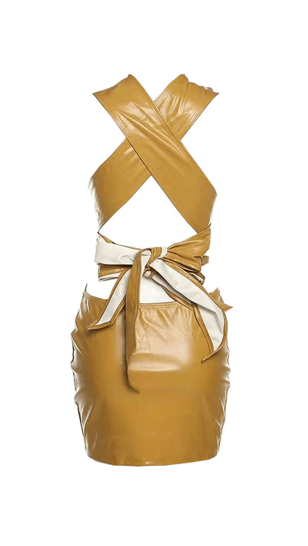 AIIZIE LOW-CUT HOLLOW FAUX LEATHER DRESS - product image