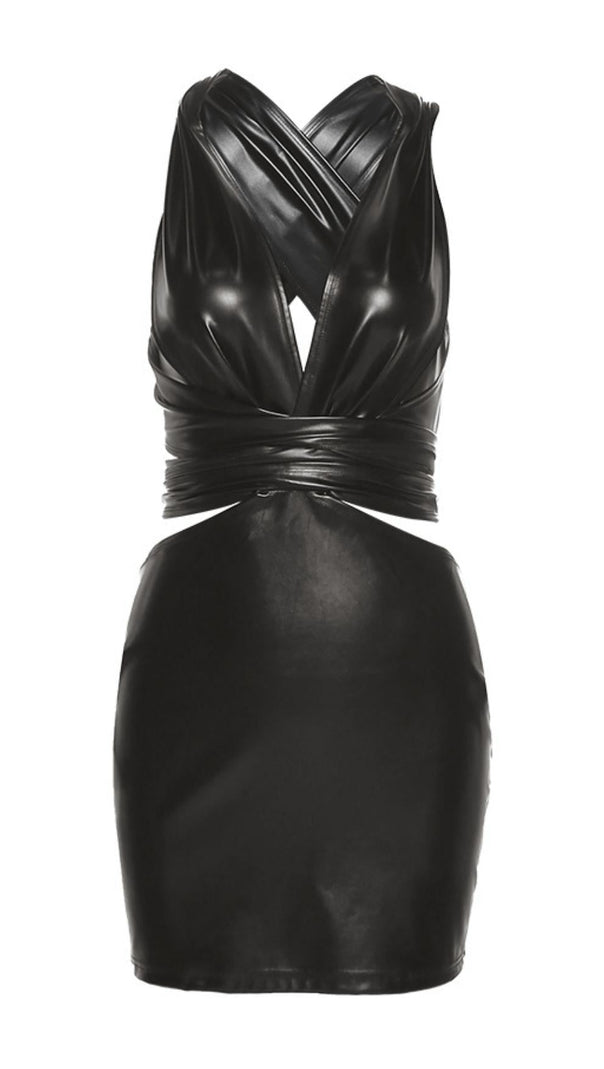 AIIZIE LOW-CUT HOLLOW FAUX LEATHER DRESS - product image