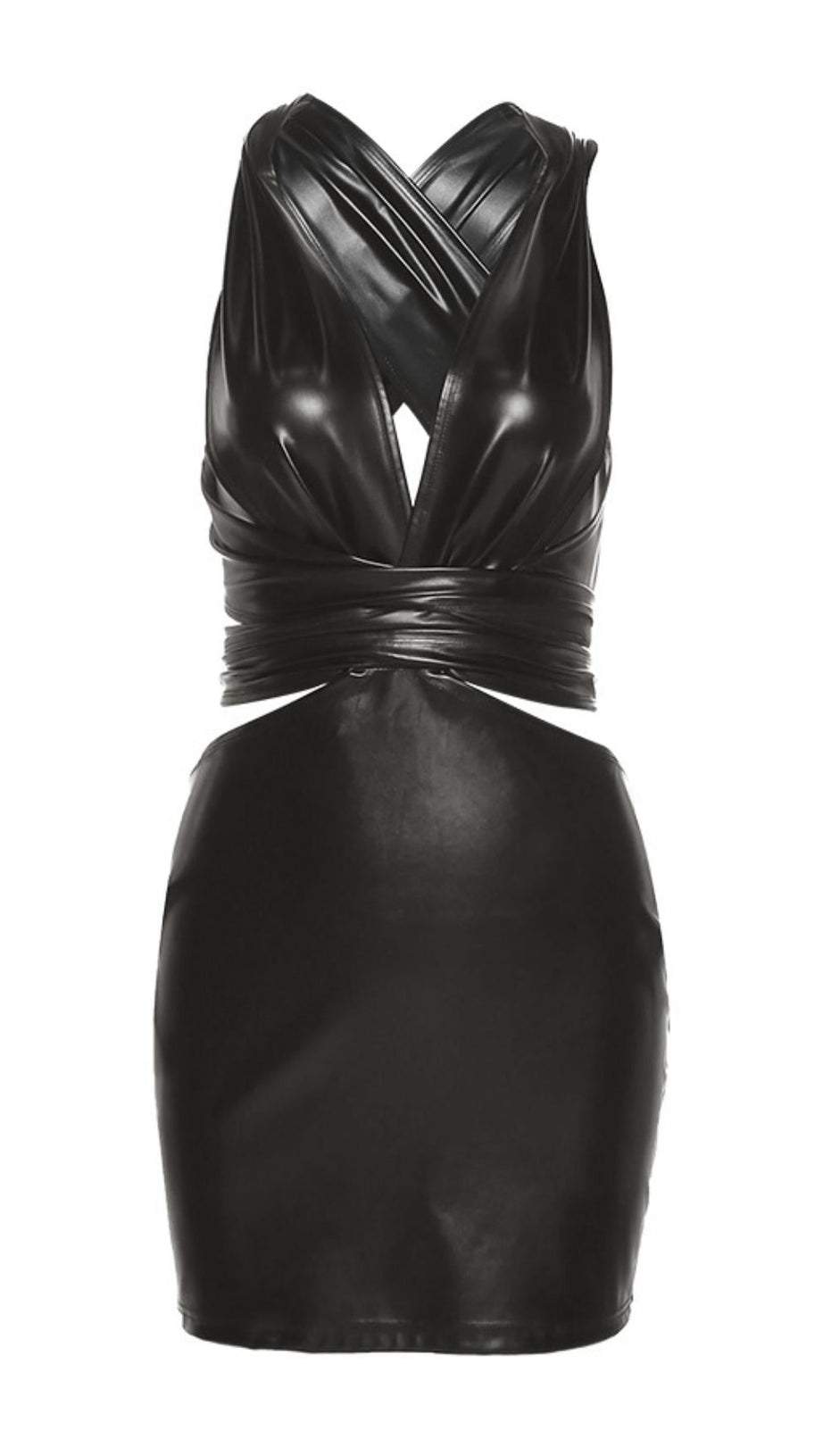 LOW-CUT HOLLOW FAUX LEATHER DRESS