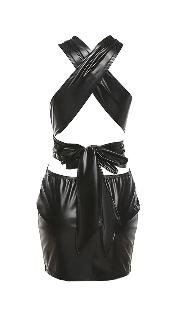 AIIZIE LOW-CUT HOLLOW FAUX LEATHER DRESS - product image
