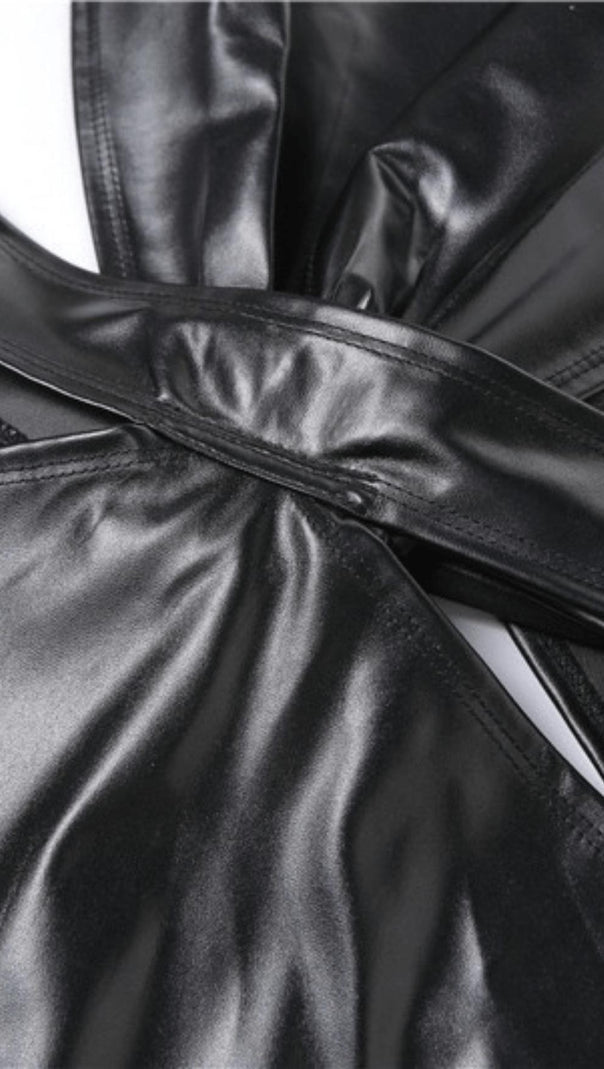 AIIZIE LOW-CUT HOLLOW FAUX LEATHER DRESS - product image