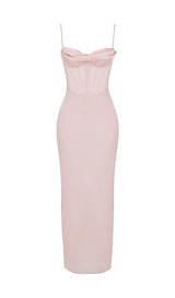 Pink satin suspender elegant dress