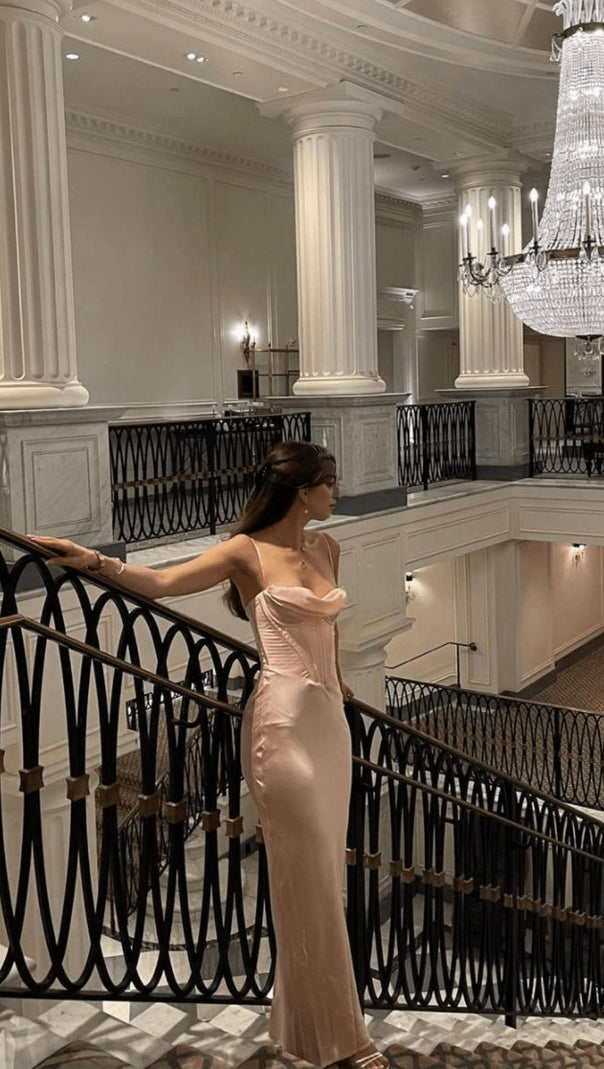 AIIZIE PINK SATIN SUSPENDER ELEGANT DRESS - product image