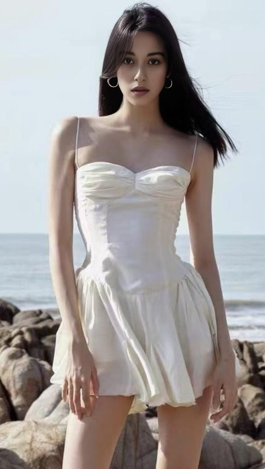 STRAPLESS SUSPENDER MINI DRESS IN WHITE