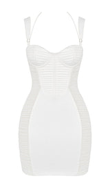 IVORY PLEATED STAIN MINI DRESS