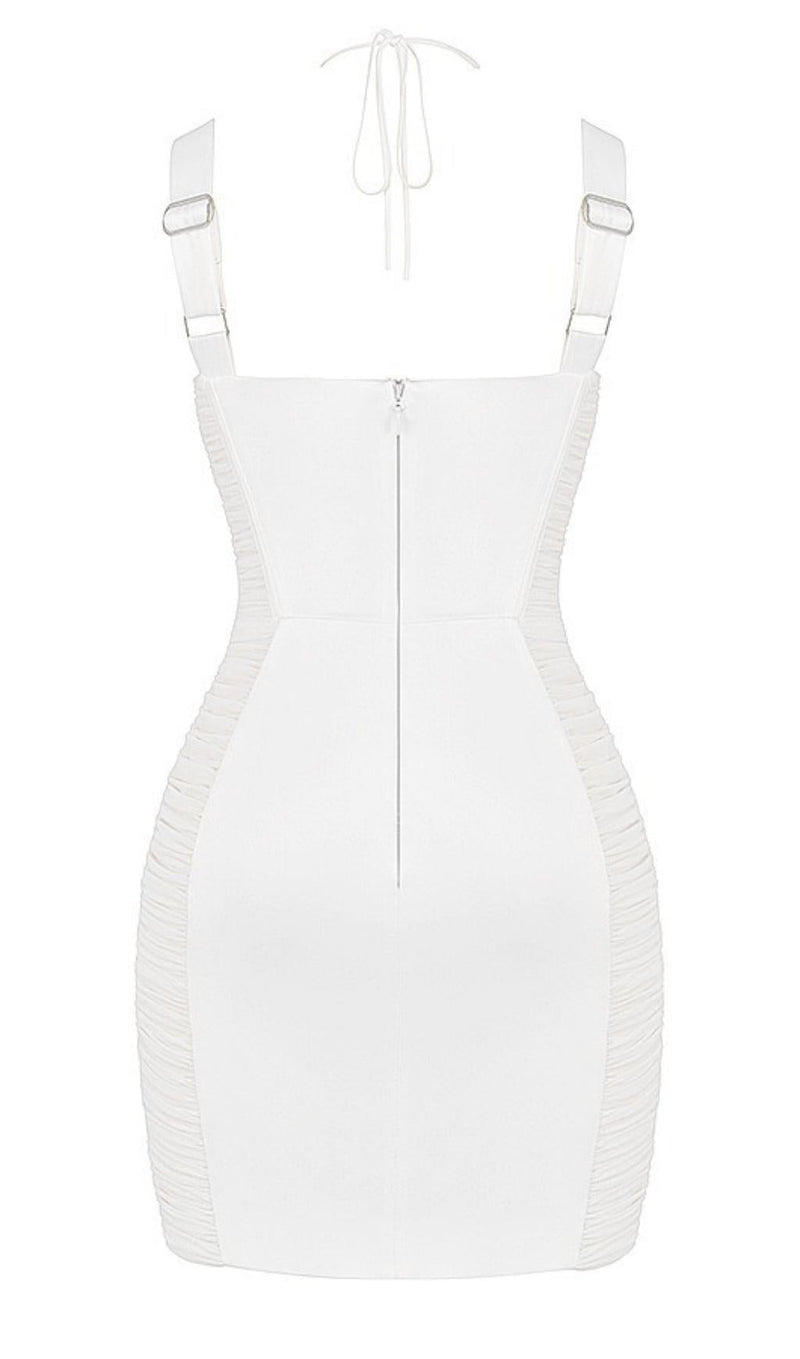 IVORY PLEATED STAIN MINI DRESS