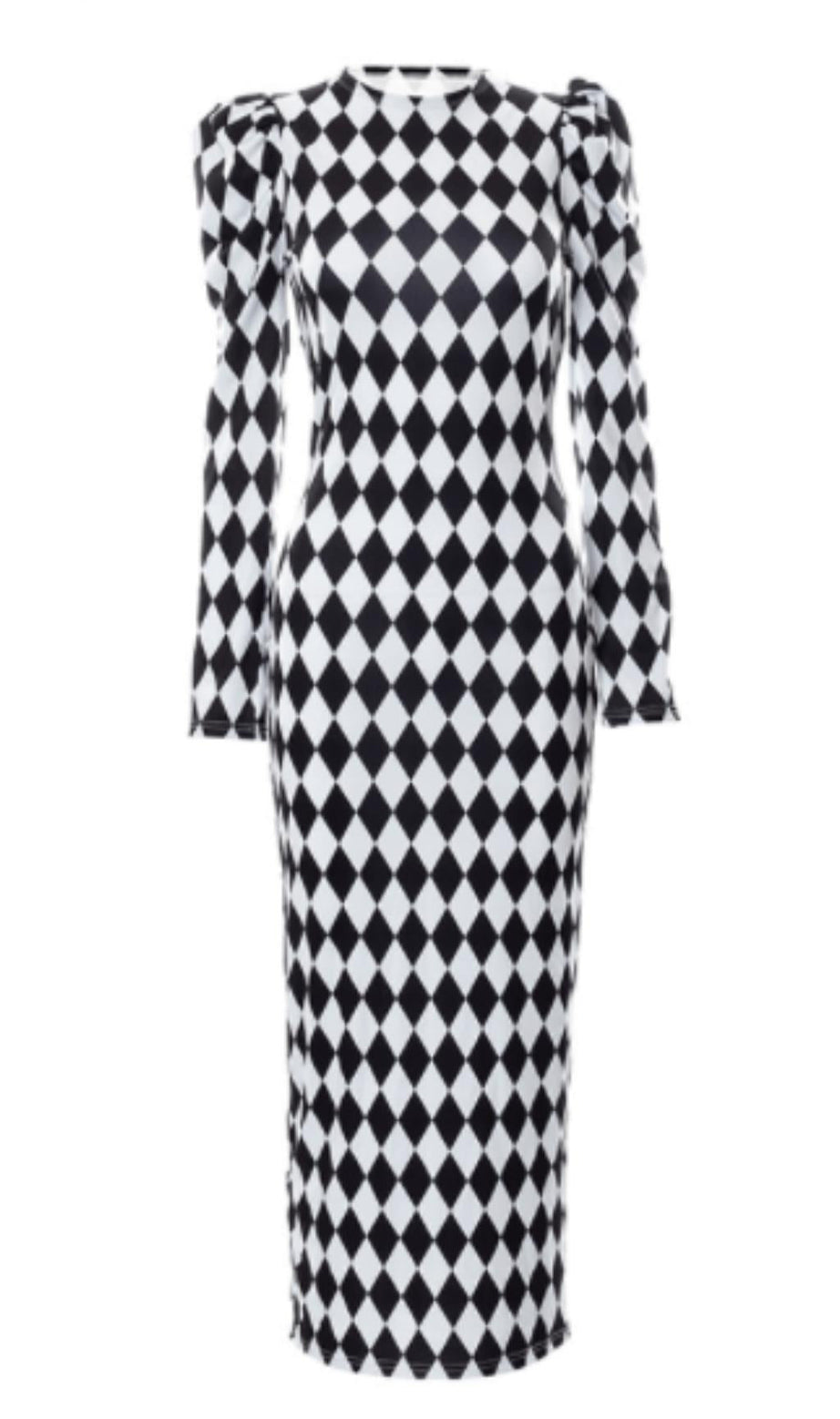 Kariertes Langarm-Hüftkleid