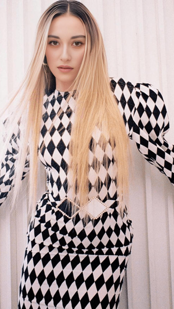 AIIZIE CHECKED LONG SLEEVE HIP DRESS - product image