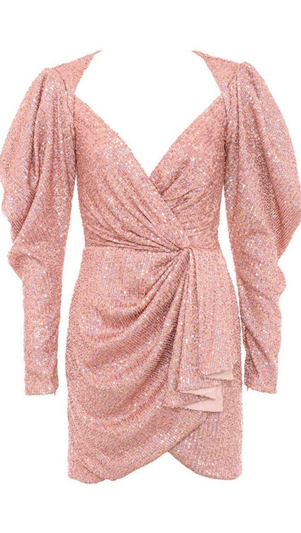 AIIZIE ROSE GOLD DRAPED SEQUIN MINI DRESS - product image