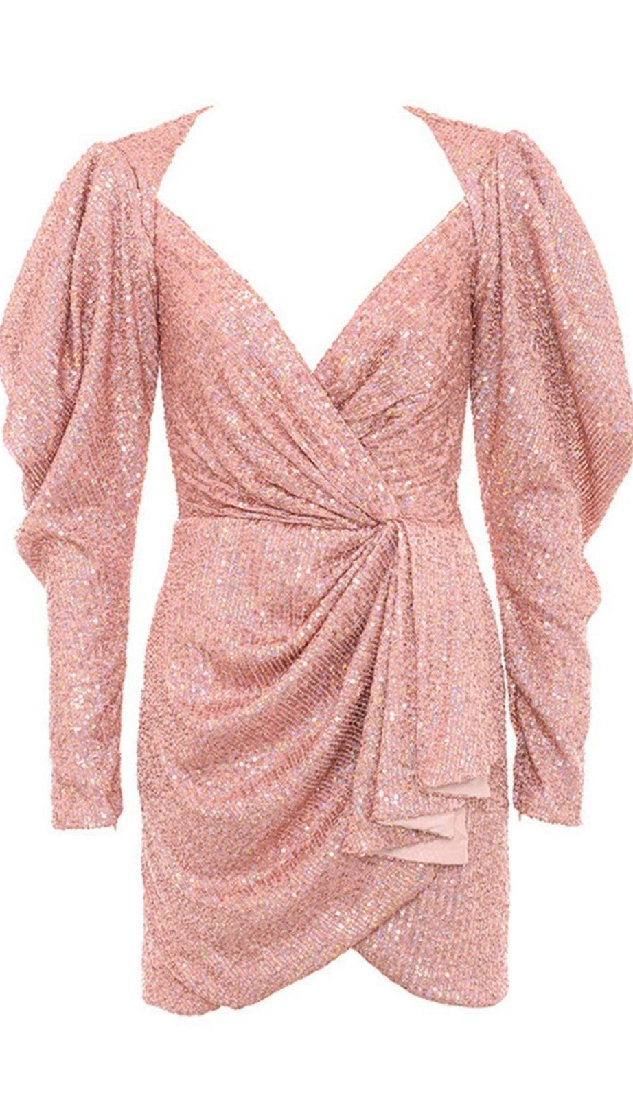 ROSE GOLD DRAPED SEQUIN MINI DRESS