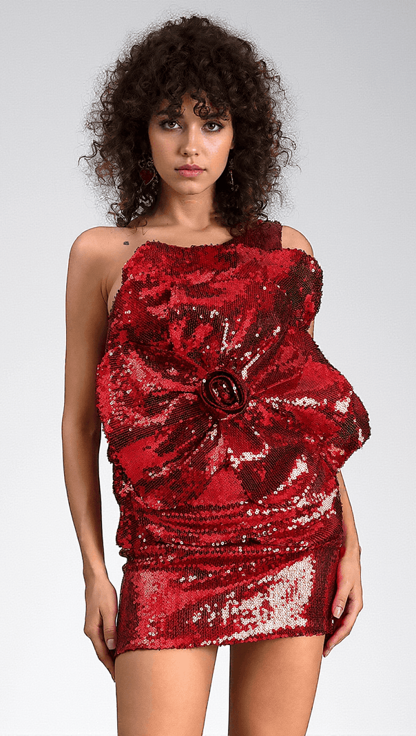 AIIZIE FOTEINI ONE-SHOULDER SEQUIN 3D FLORAL MINI DRESS - product image