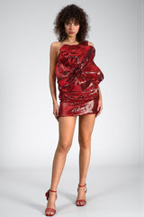 Foteini One-shoulder Sequin 3D Floral Mini Dress