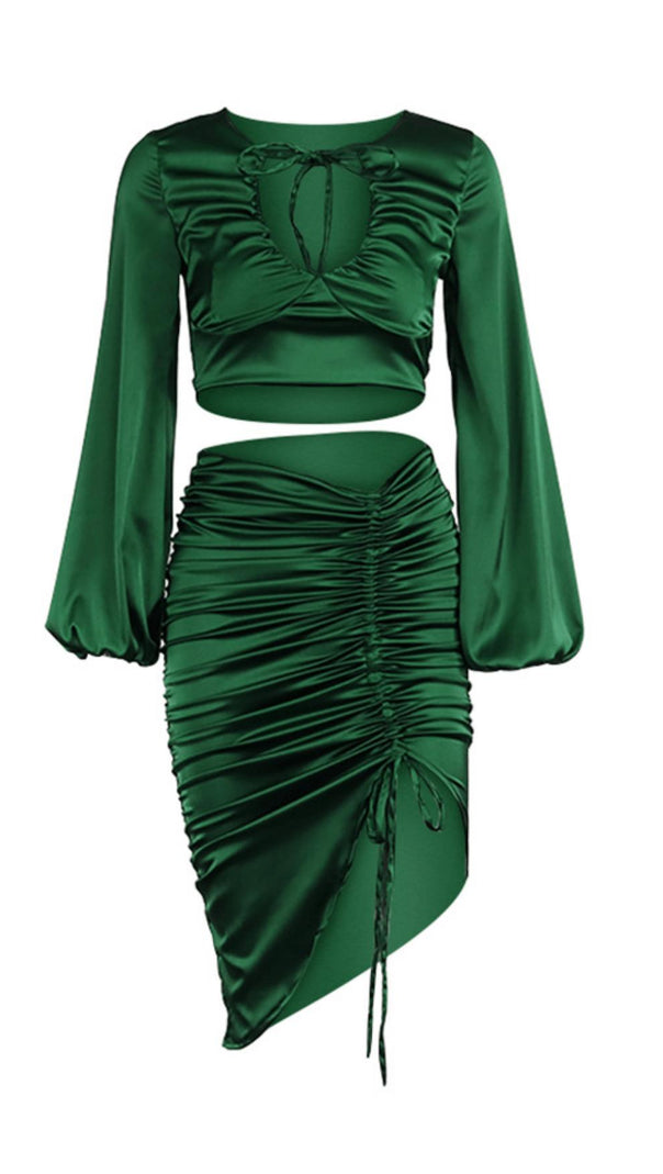 AIIZIE LANTERN SLEEVE PLEATED TWO-PIECE SUIT - product image