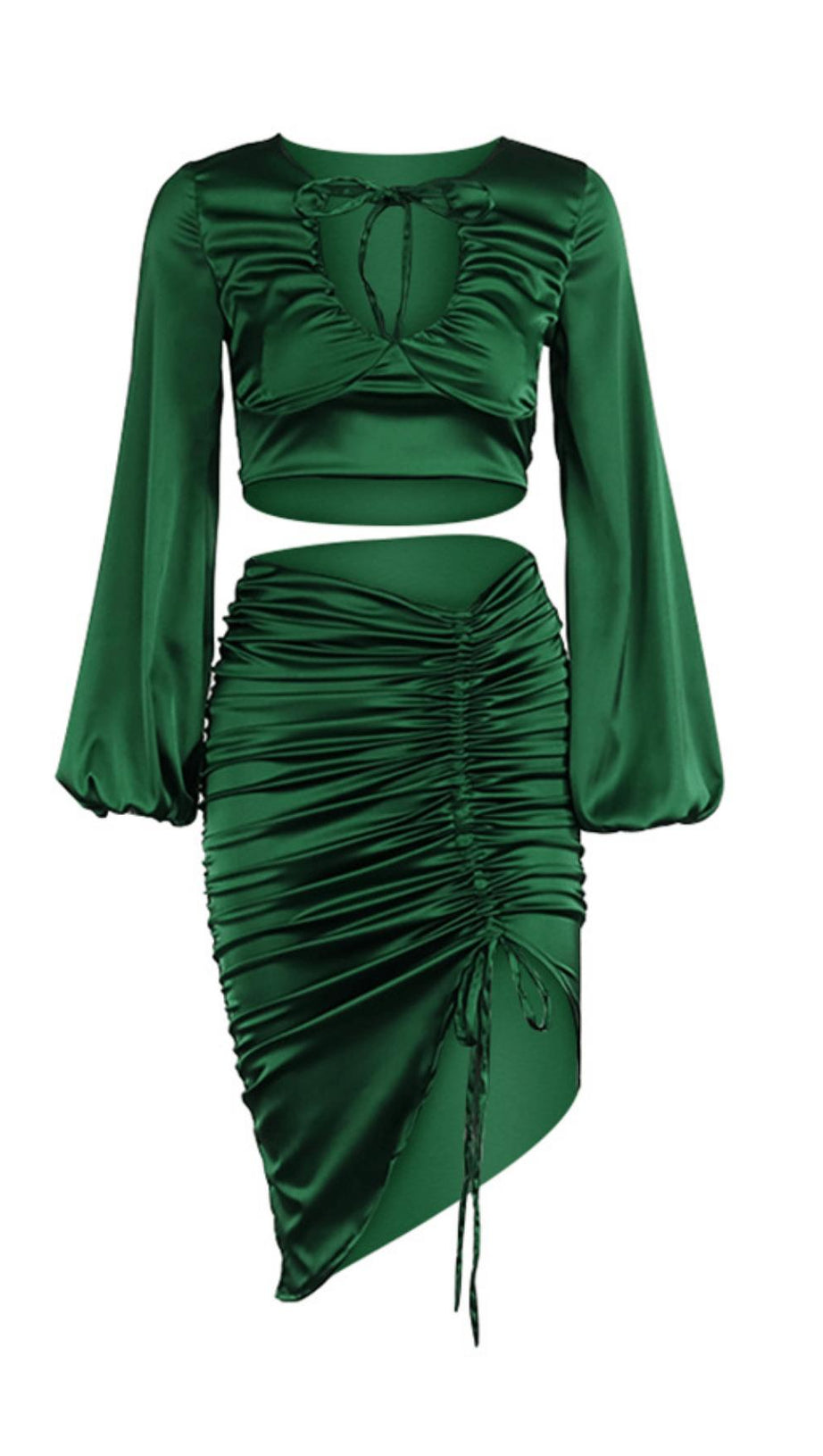 LANTERN SLEEVE PLEATED TWO-PIECE SUIT