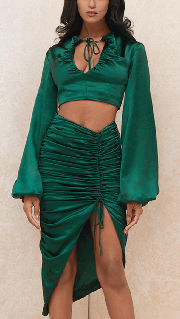 AIIZIE LANTERN SLEEVE PLEATED TWO-PIECE SUIT - product image