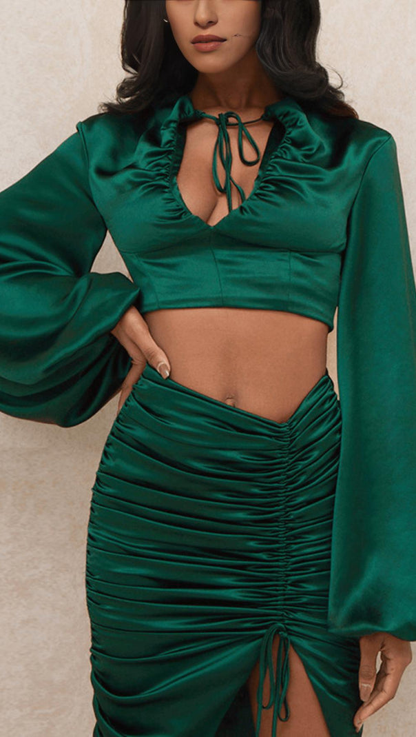 AIIZIE LANTERN SLEEVE PLEATED TWO-PIECE SUIT - product image