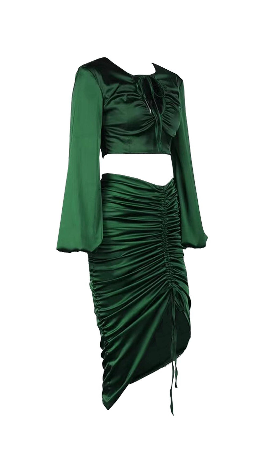 LANTERN SLEEVE PLEATED TWO-PIECE SUIT