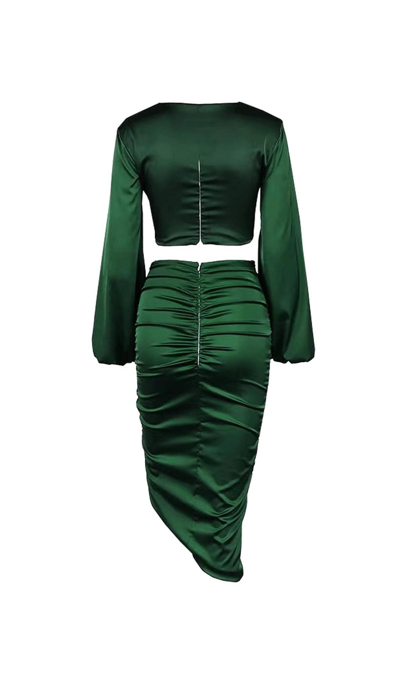 Lantern sleeve pleated two-piece suit