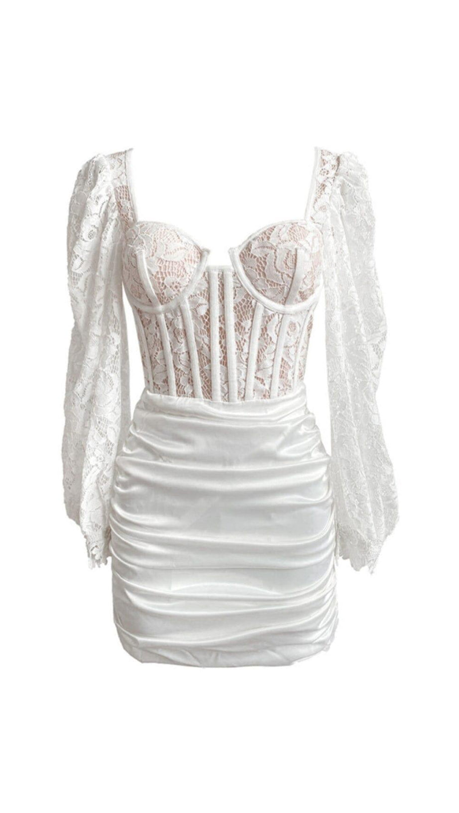 LACE CORSET MIDI DRESS IN WHITE