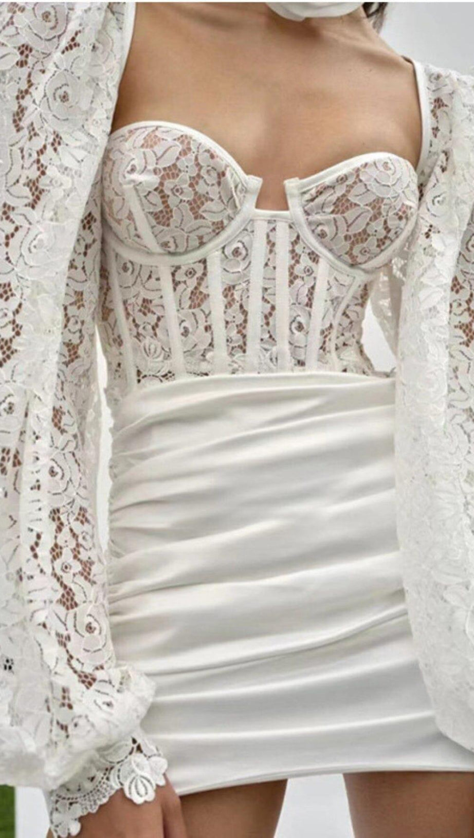 LACE CORSET MIDI DRESS IN WHITE