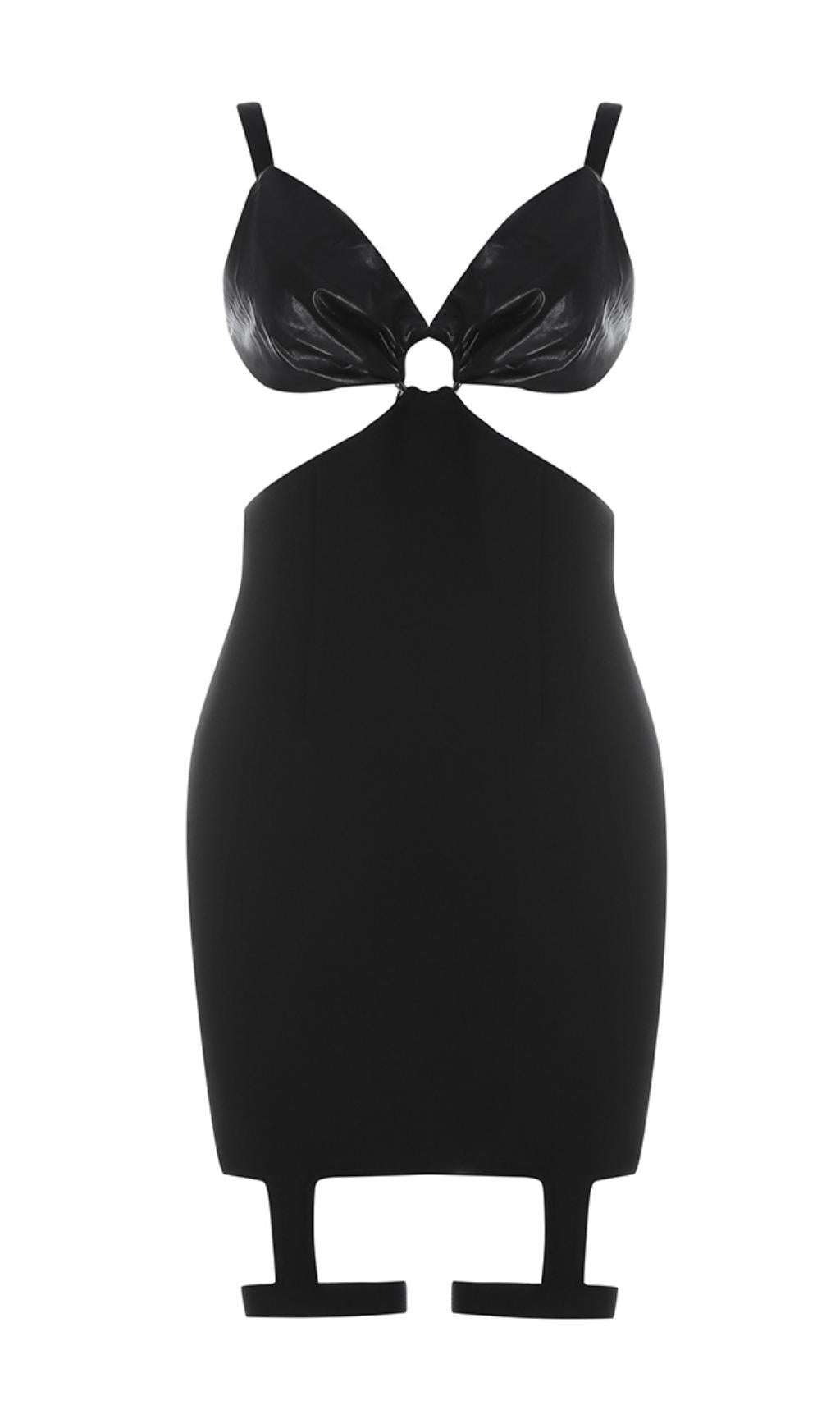 SLIM BANDAGE DRESS WITH LEATHER SUSPENDERS (HALLOWEEN LIMITED)