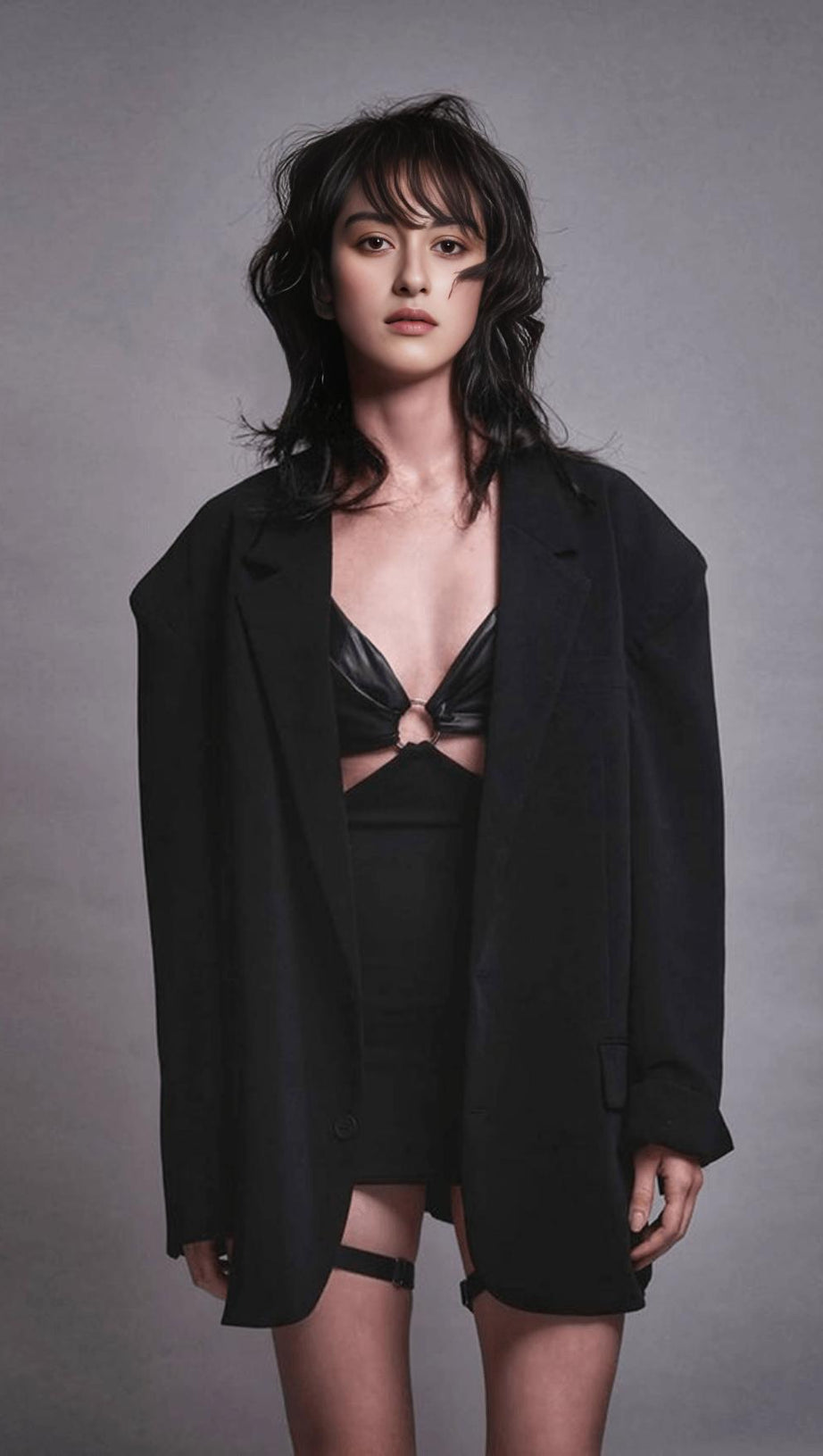 SLIM BANDAGE DRESS WITH LEATHER SUSPENDERS (HALLOWEEN LIMITED)