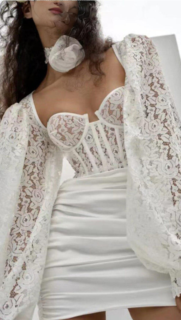 AIIZIE LACE CORSET MIDI DRESS IN WHITE - product image