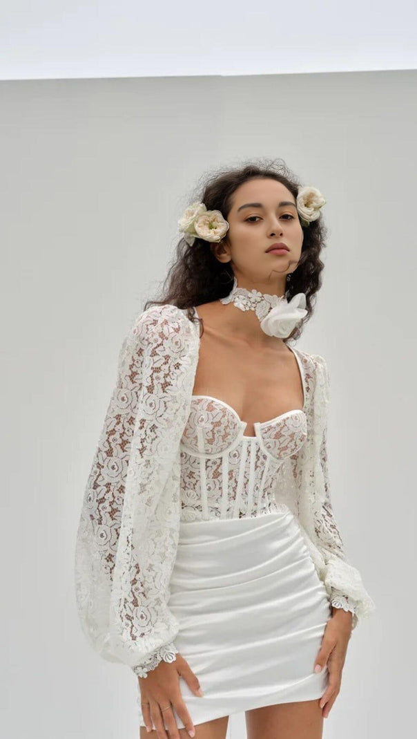 AIIZIE LACE CORSET MIDI DRESS IN WHITE - product image
