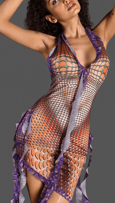 Rückenfreies Kleid mit Pulidi-Print und Schleife