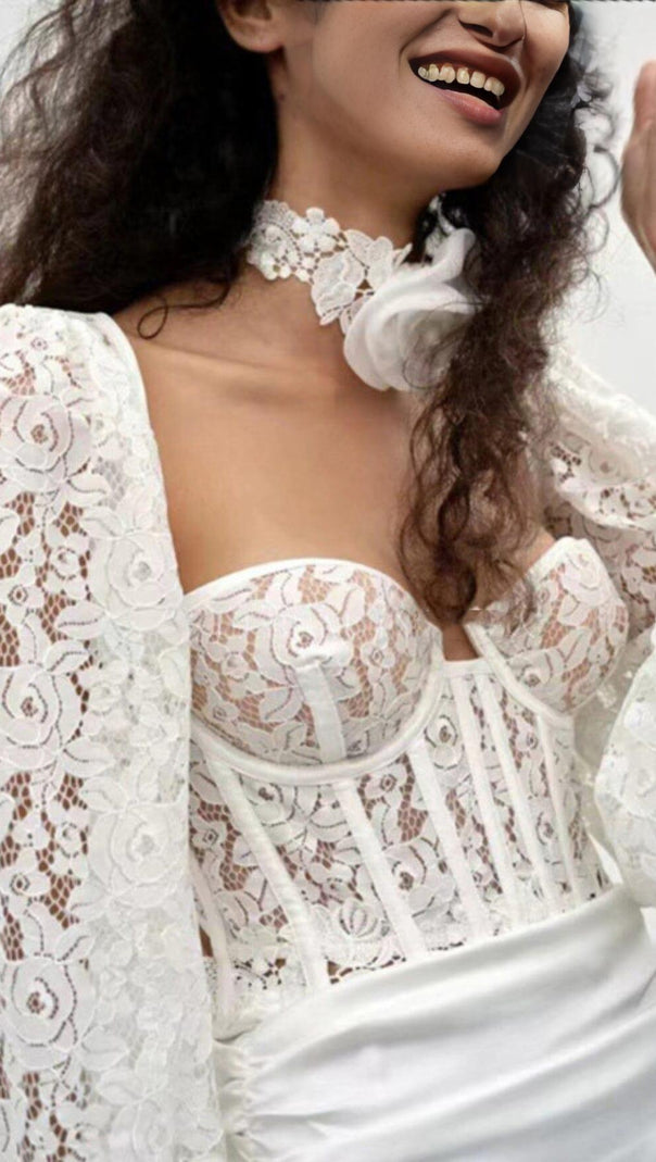 AIIZIE LACE CORSET MIDI DRESS IN WHITE - product image