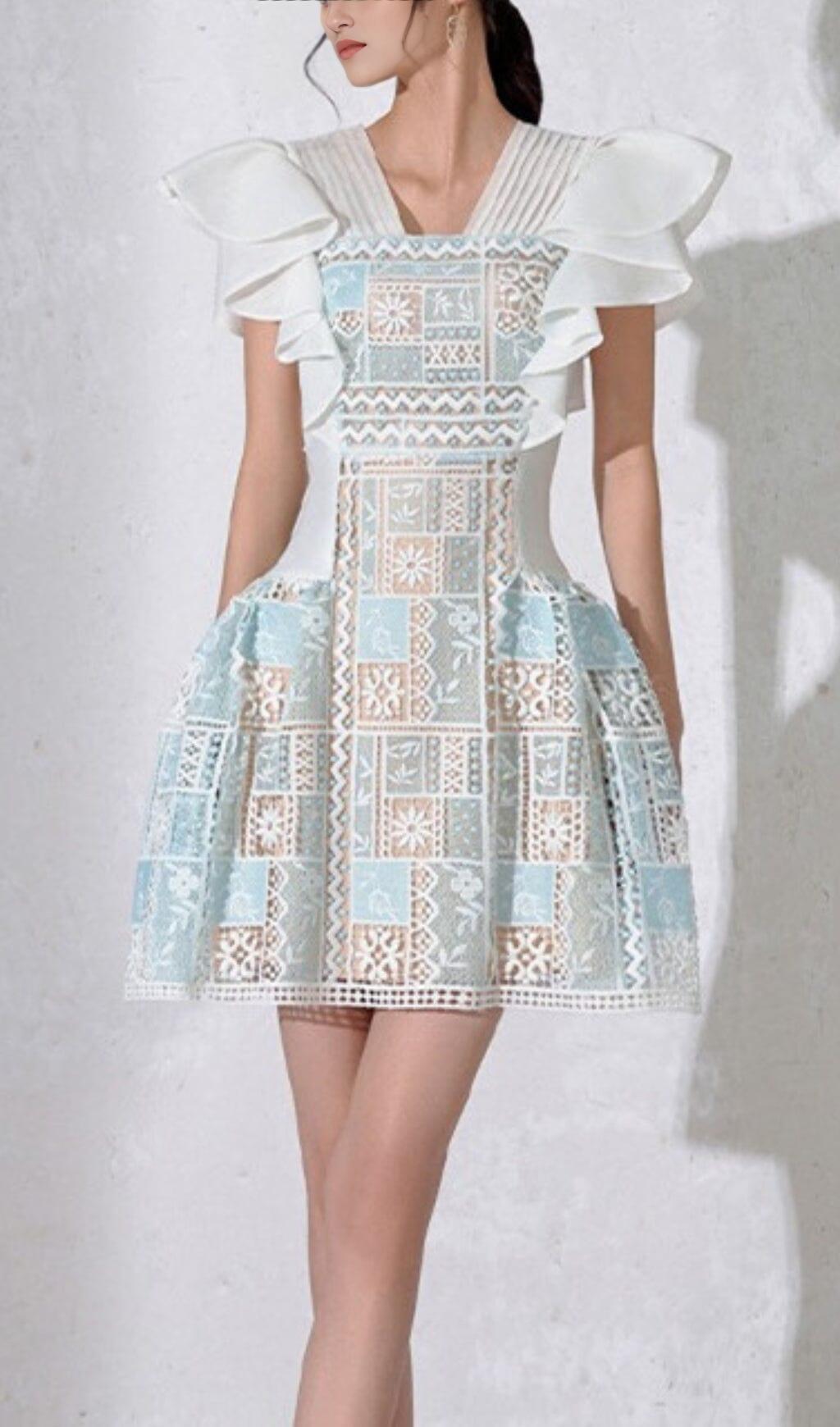 Ruffled Striped Notched Mini Dress main image 0