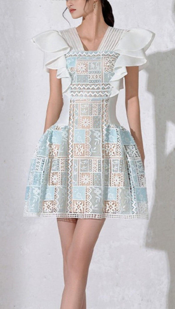 AIIZIE LACE RUFFLED MINI DRESS IN SLIGHT GRAY - product image