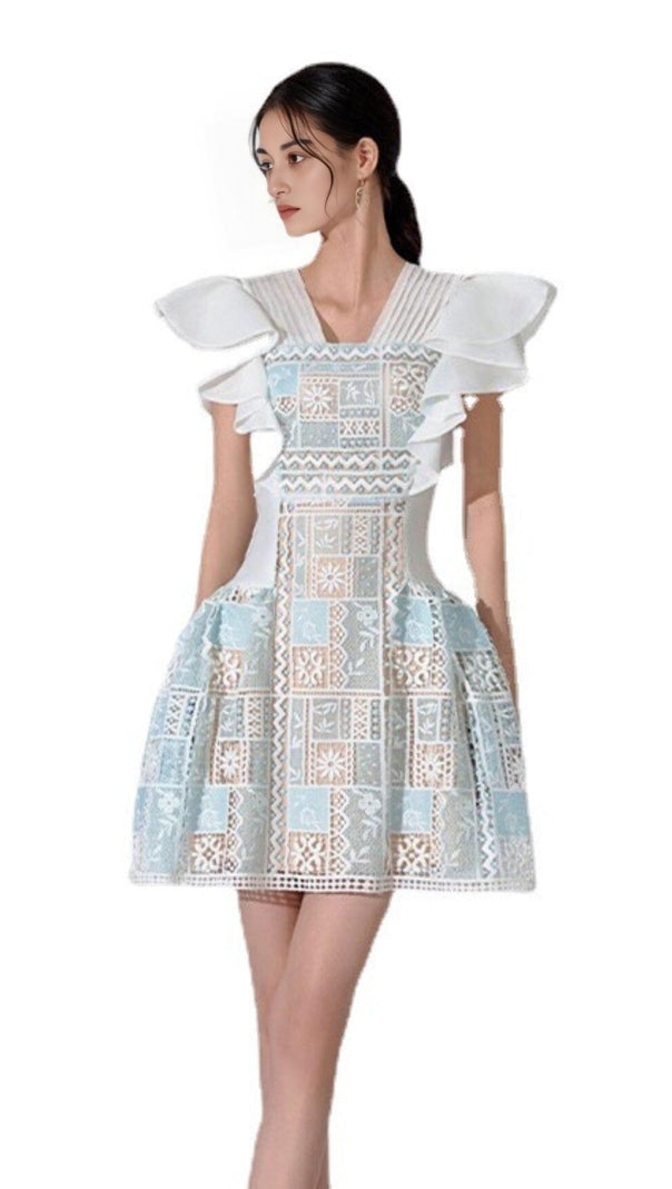 AIIZIE LACE RUFFLED MINI DRESS IN SLIGHT GRAY - product image